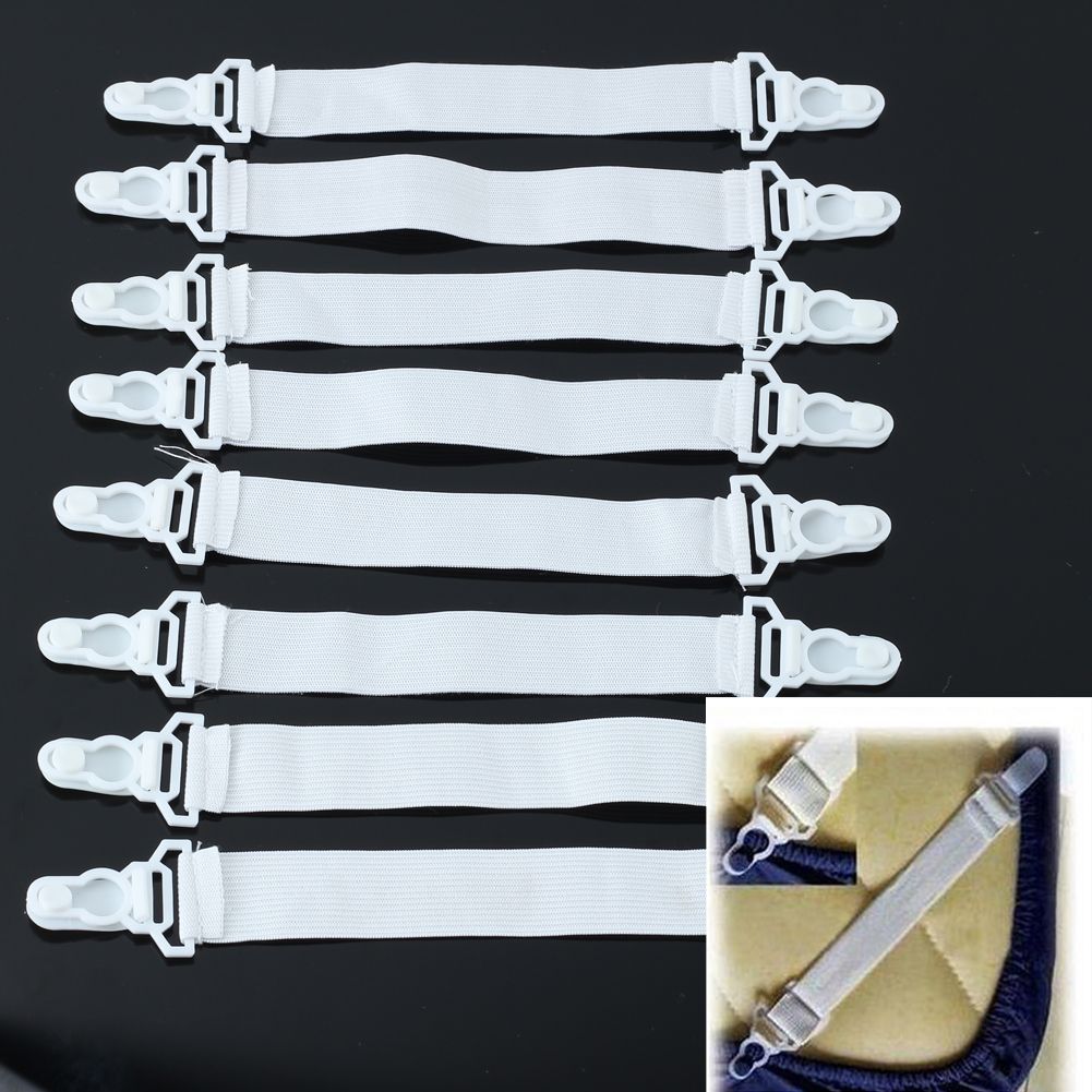 2018 White Elastic Bed Sheet Clip Fasteners Mattress Grippers Home 2018 White Elastic Bed Sheet Clip Fasteners Mattress Grippers Home Bedroom Tool Household Textile Easy Clamp Holder Suspenders From Hongheyu