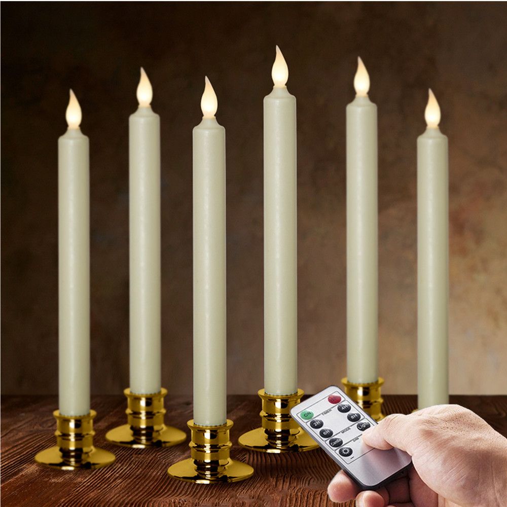 Pack Of 6Warm White Candle Light Flameless Ivory Wax LED Vigil Taper