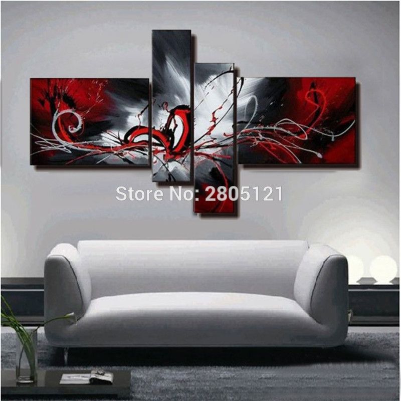 Hand Painted Abstract Oil Painting Red Black White Canvas Wall Art Picture Modular Paintings For Living Room