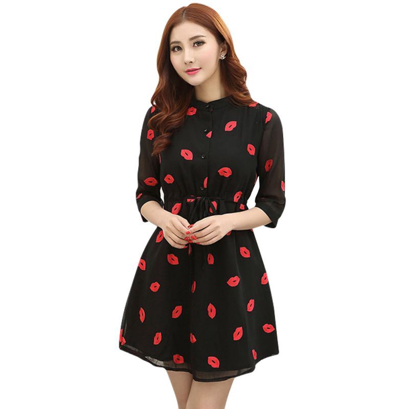 3/4 Sleeve Chiffon Dress