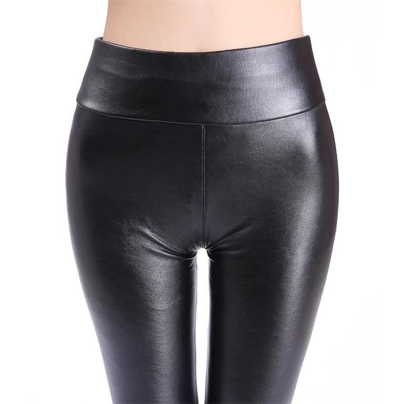2020 Russia Women PU Leather Pants Elastic High Waist Slim Plus Velvet ...