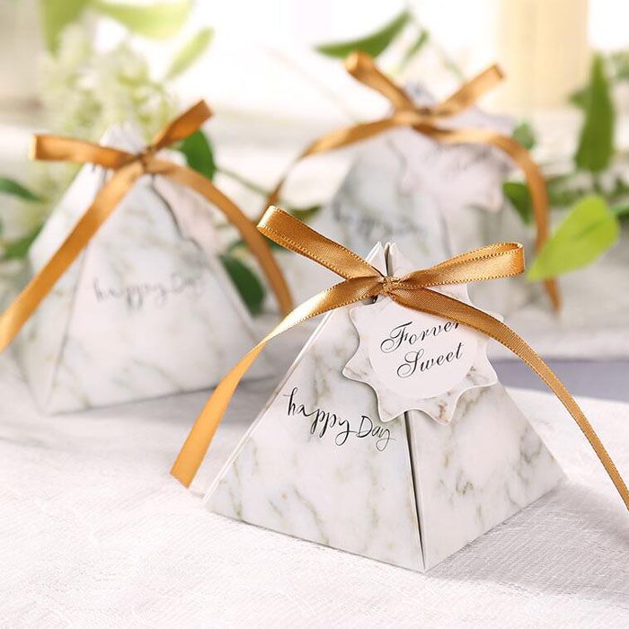 European Pink White Blue Marble Triangular Pyramid Wedding Favors