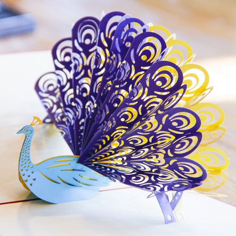 hollow peacock handmade kirigami origami 3d pop up greeting cards origami 3d