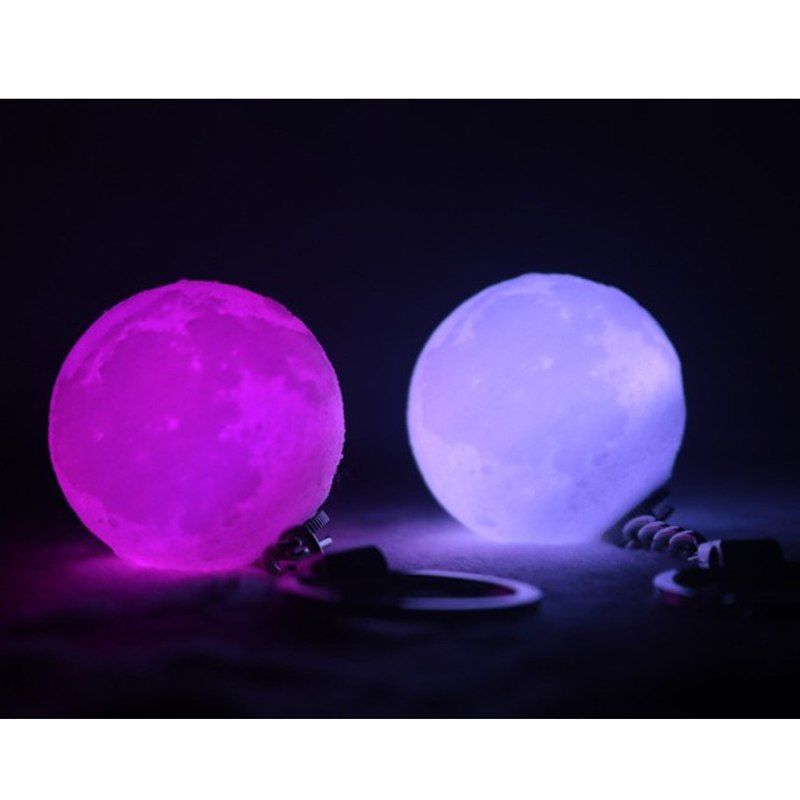 Rgb 4cm Mini Moon Nightlights 3d Imprimer Light Creative Porte Clés à Piles Lampe Bon Cadeau Pour Noël