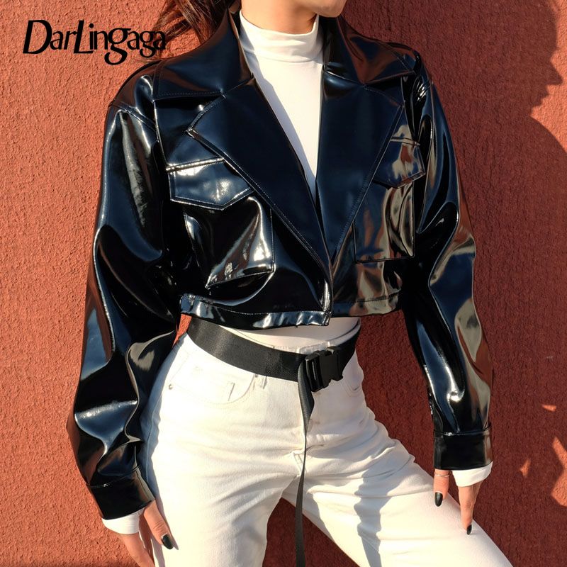 Darlingaga Street Style Pu Leather Jacket Female Punk Cropped Jackets Coat Black Women S Winter 2018 Outwear Veste Femme