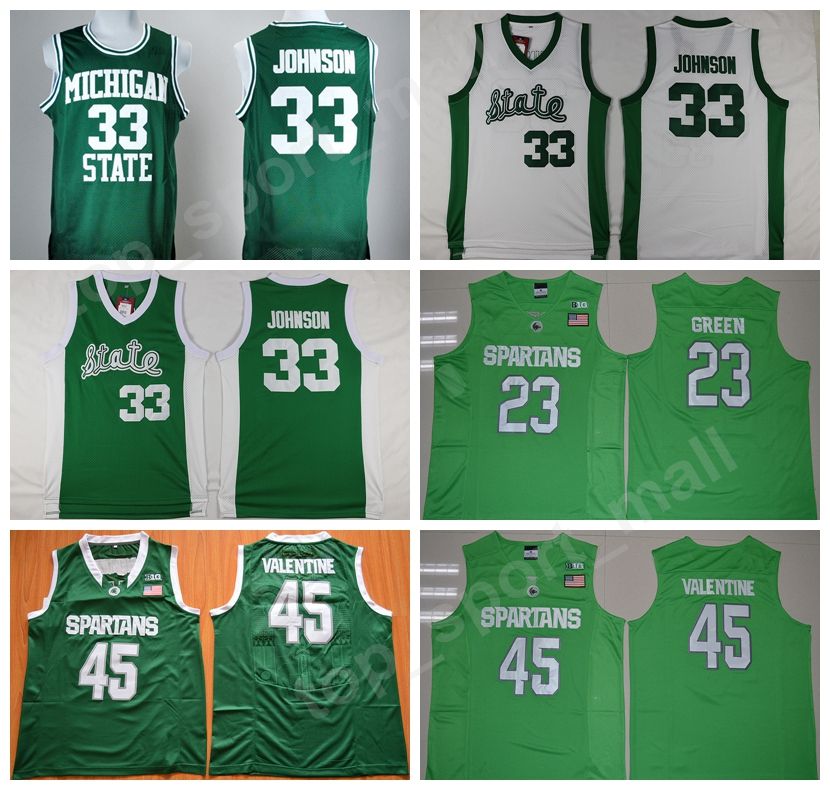 2019 Men Michigan State Spartans College Jerseys Green Magic Johnson 33 Denzel Valentine 45