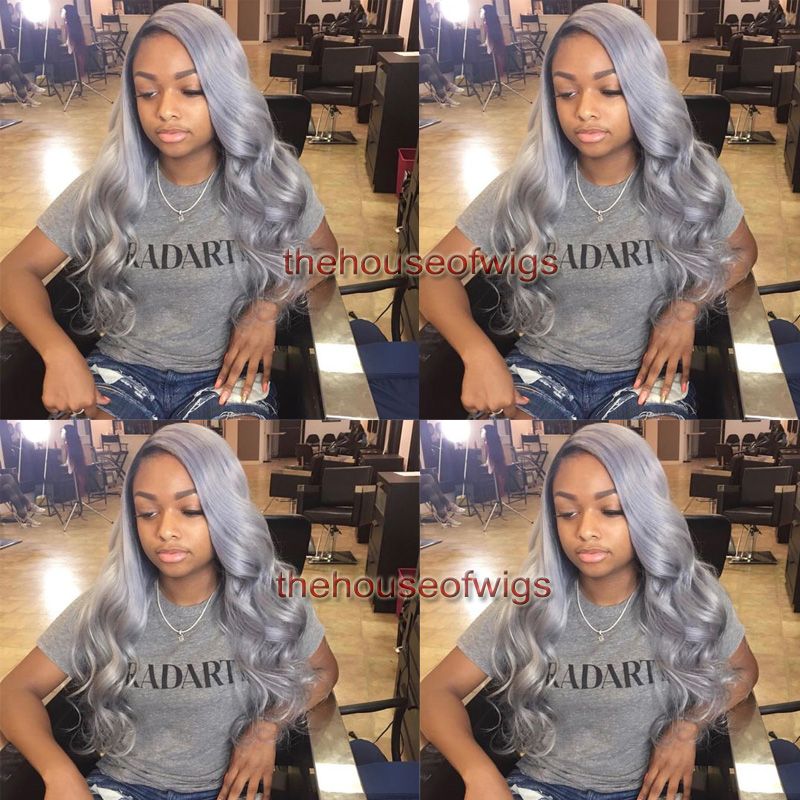 Ombre Grey Hair Black Girl Lace Wig Human Hair Natural Hairline