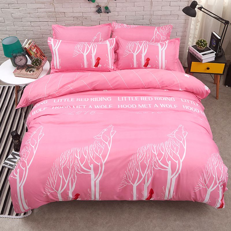 Red Fashion White Wolf Pattern Duvet Cover Set Bedding Red Fashion White Wolf Pattern Duvet Cover Set Bedding Comfortable Sets For Kid Sheet 2 Pillowcases Soft Brown Full