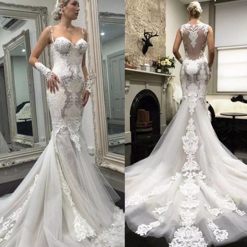 Elegant Mermaid Wedding Dresses Top Quality Spaghetti Delicate Lace ...