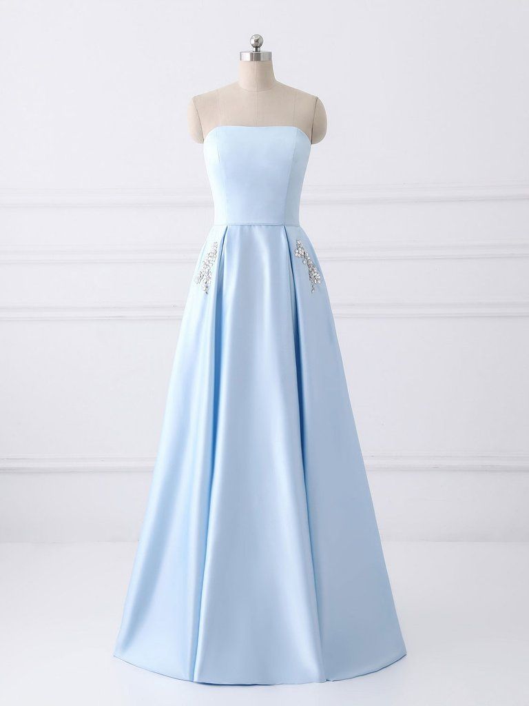 sky blue strapless dress