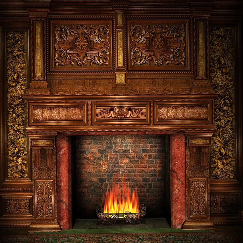 2019 Indoor Brick Fireplace Backdrop For Photography Retro Brown