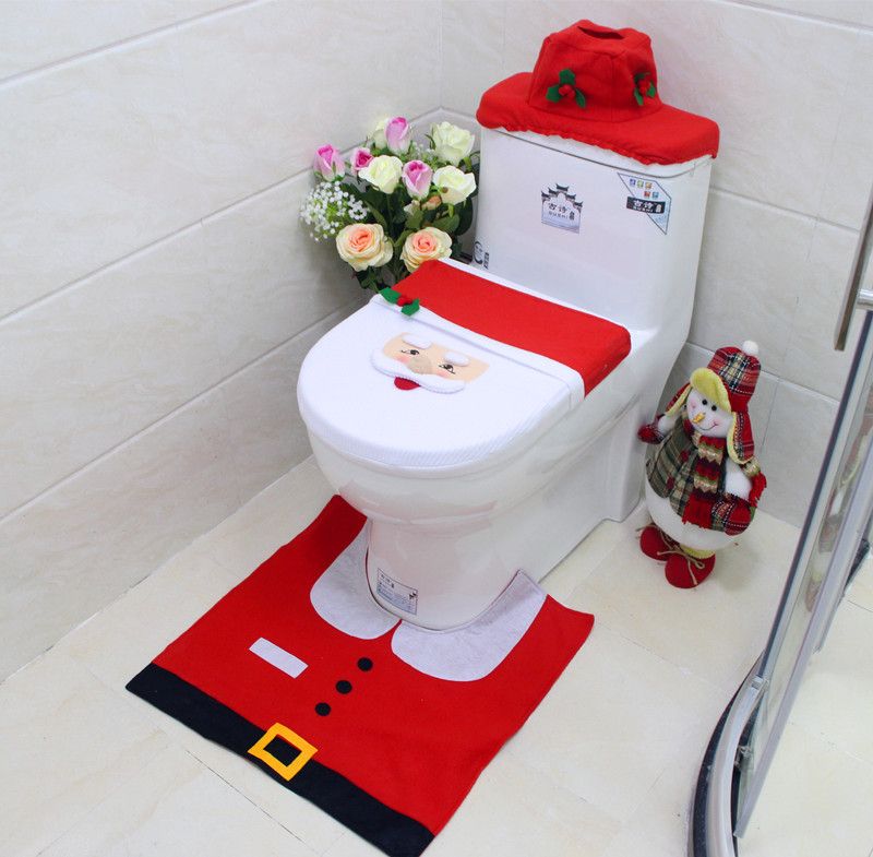 christmas decor santa claus snowman bathroom set toilet seat set