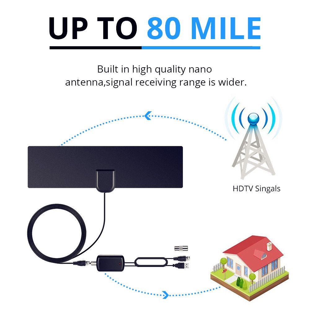 AH LINK 1080P Indoor TV Antenna Digital HDTV Antenna Amplified Booster 80 Mile Range 4K HD VHF Freeview Local Channel TV Aerial Hdtv Antennas Outdoor Hd ...