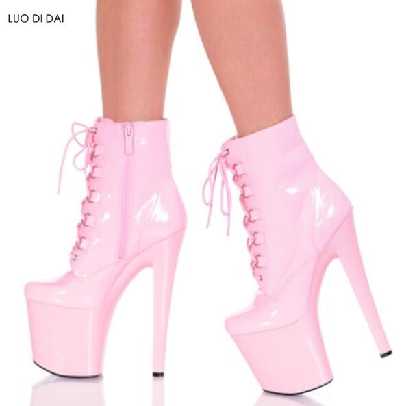 2018 женская мода лакированная кожа сапоги ботинки платформы ботинки женщин партия обувь розовый лодыжки зашнуровать сапоги платье обувь на высоком каблуке пинетки