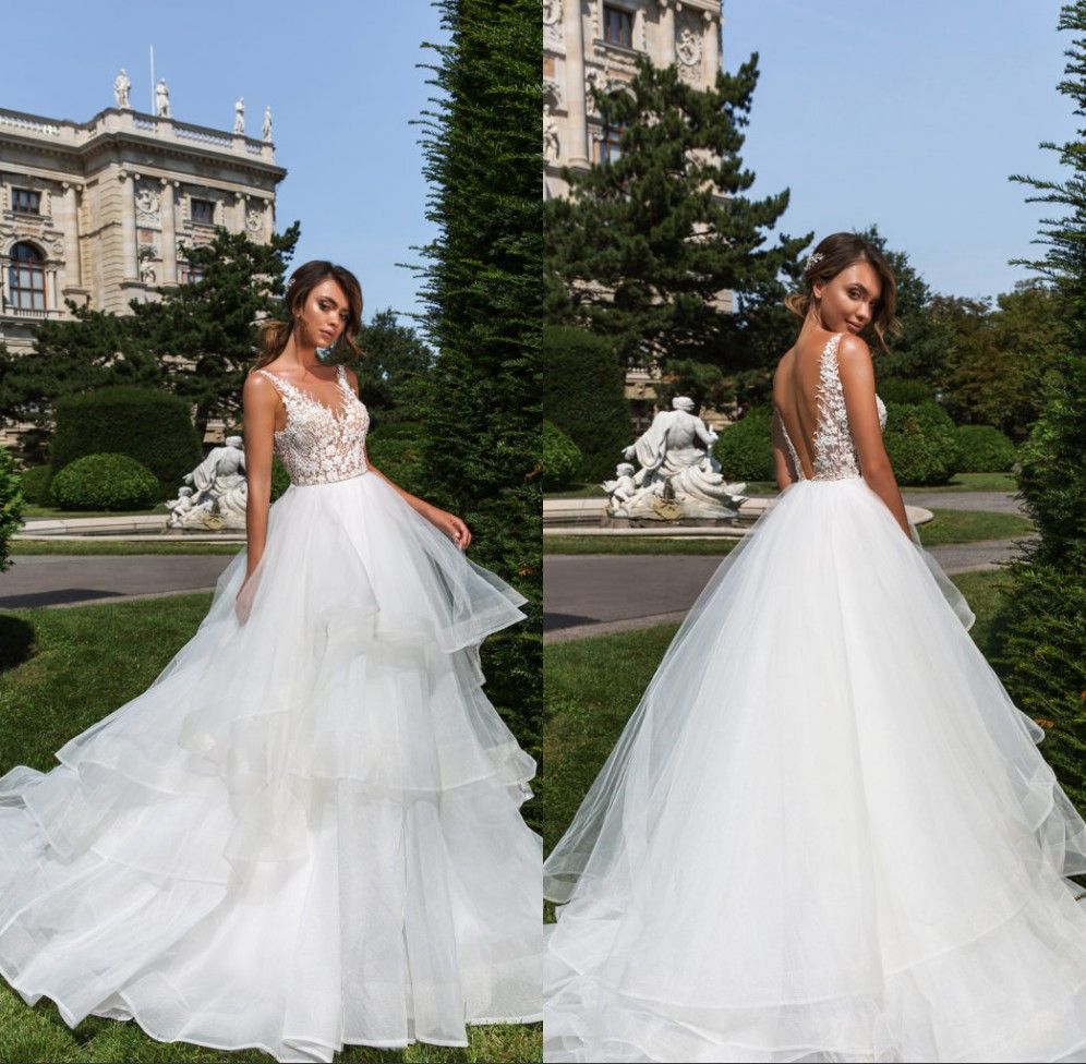Off the Shoulder Chapel Train Layers Wedding Dresses