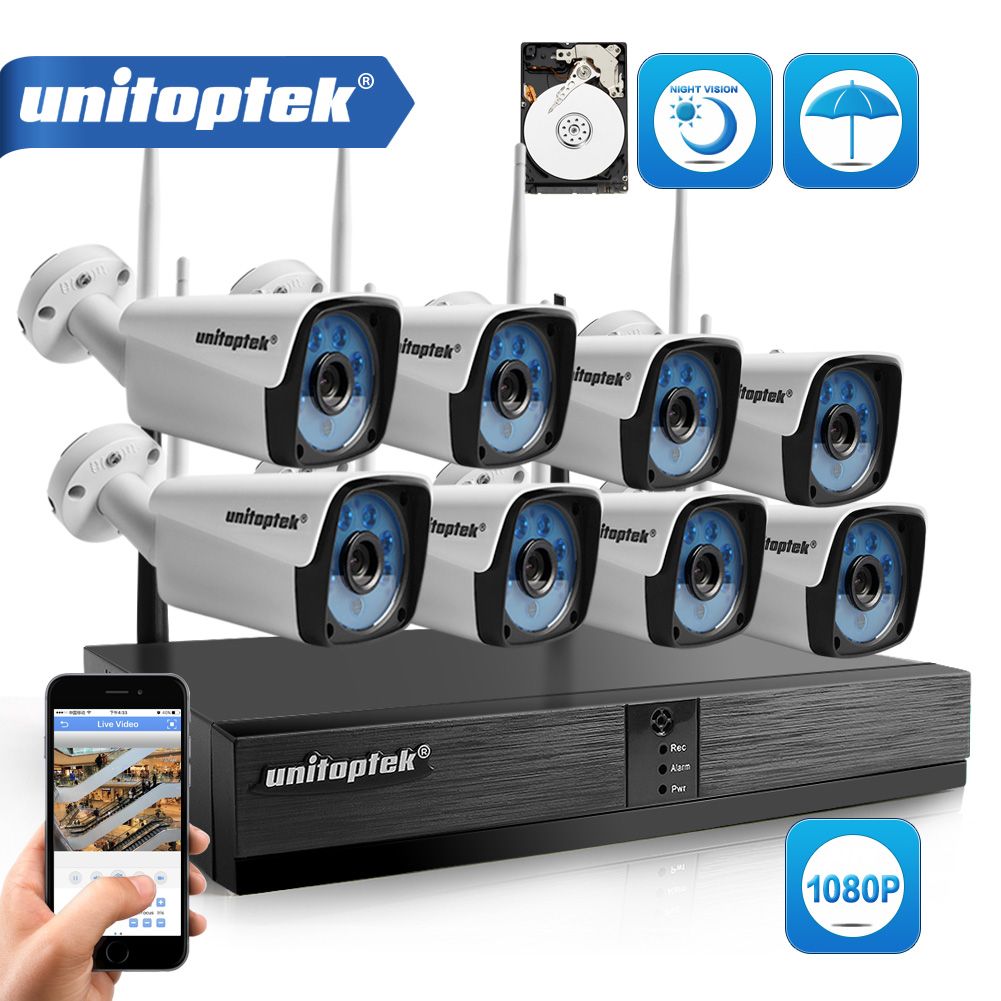 Satın Al 8CH Kablosuz NVR Ev Güvenlik Kamera Sistemi H.265 1080 P HD