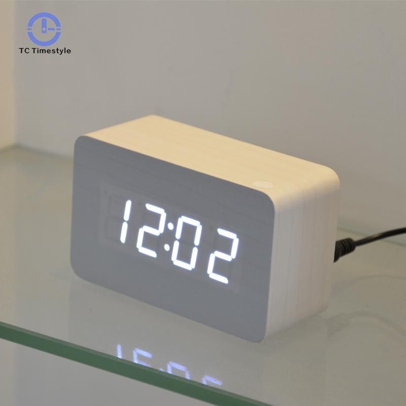 modern design wooden led digital alarm clock for office bedroom desktop  multi-function temperature wood led digital clocks