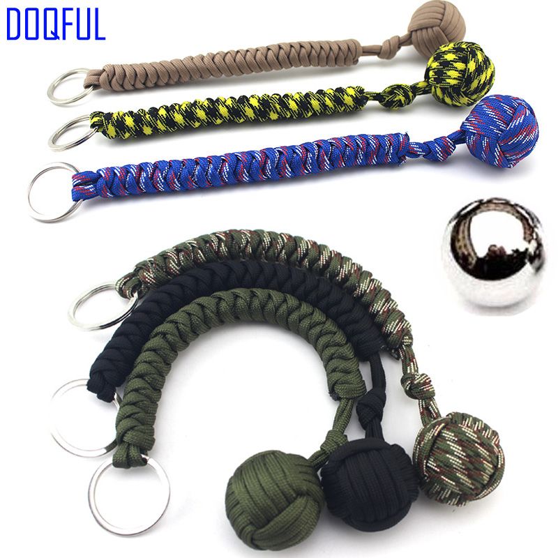 EDC Steel Ball Paracord Keychains Parachute Key Chain Ring Outdoor Self