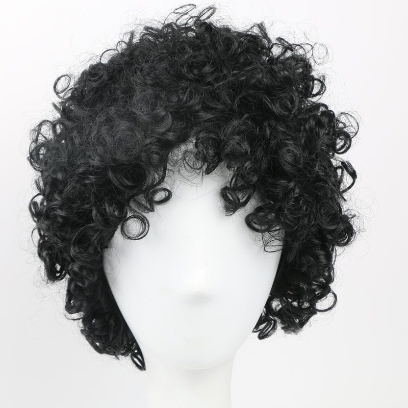 mens black curly wig