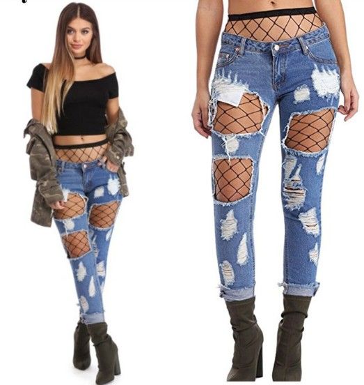 Compra Pantalones Rectos Flojos Del Dril De Algodón Del Agujero De La Mujer  Ocasional De La Moda Jadean S 2XL Barato | Entrega Rápida Y Calidad |  Es.Dhgate