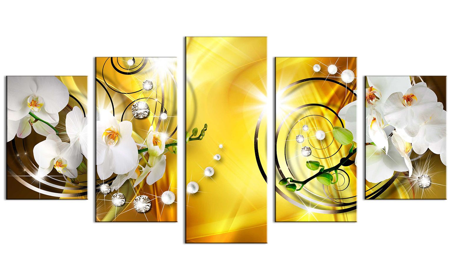 Flower Canvas Print Art Wall Decor Picture 5 Panels White Orchid Fl Painting Contemporary Diamond Hd Yellow Artwork For Bedroom Framed