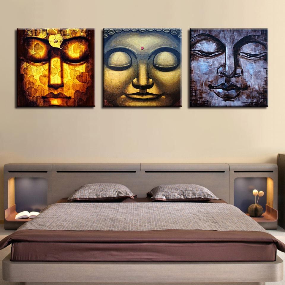 Großhandel Leinwand Hd Prints Bilder Rahmen Wand Kunst Wohnkultur 3 Stücke Abstrakte Buddha Gesicht Gemälde Buddhistisches Poster Für Wohnzimmer Von