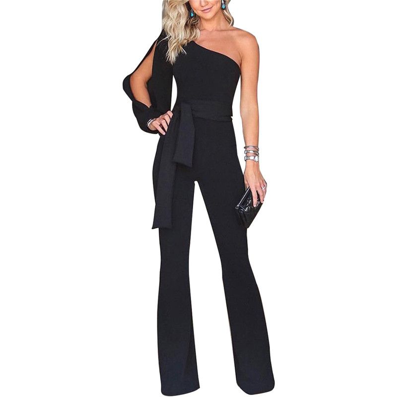 2019 Party Sexy Rompers Womens Jumpsuit Long Sleeve Split One Shoulder ...