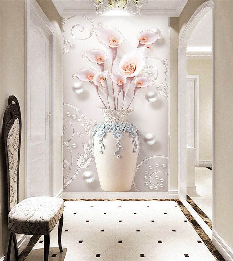 3D Vase Lily Floral Tapeten Wandbilder Wohnzimmer Eingang Wandbild Home Kunst Dekor Drucken Tapeten papier peint feuillage 3D Vase Lily Floral Tapeten Wandbilder Wohnzimmer Eingang Wandbild Home Kunst Dekor Drucken Tapeten papier peint feuillage