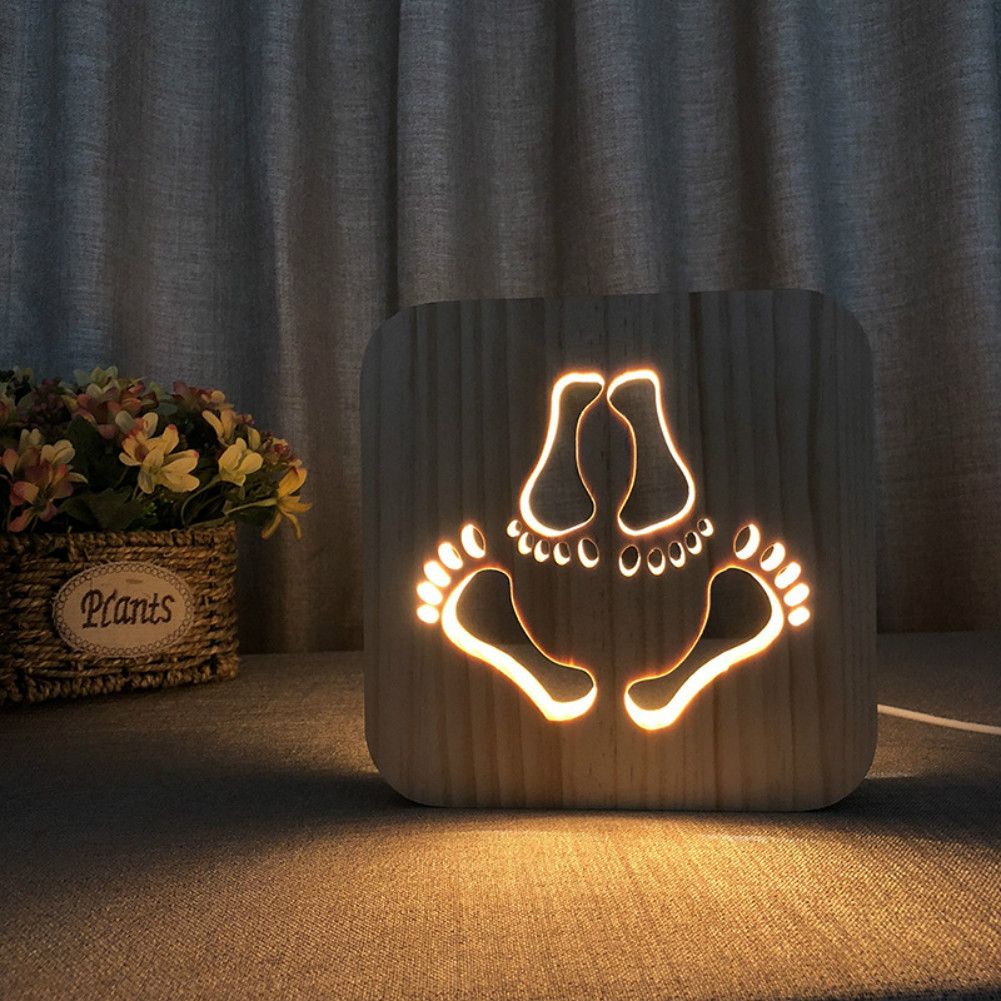 Lumière De Empreinte Bureau Bois Veilleuse Décoration En Sculpture Led Home 3d Table Pied Lampe Motif Power BoisUsb Chambre nwX0OP8k