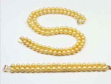 Collier de perles de mer du sud d'or naturel 9-10mm Bracelet fermoir jaune 14k @