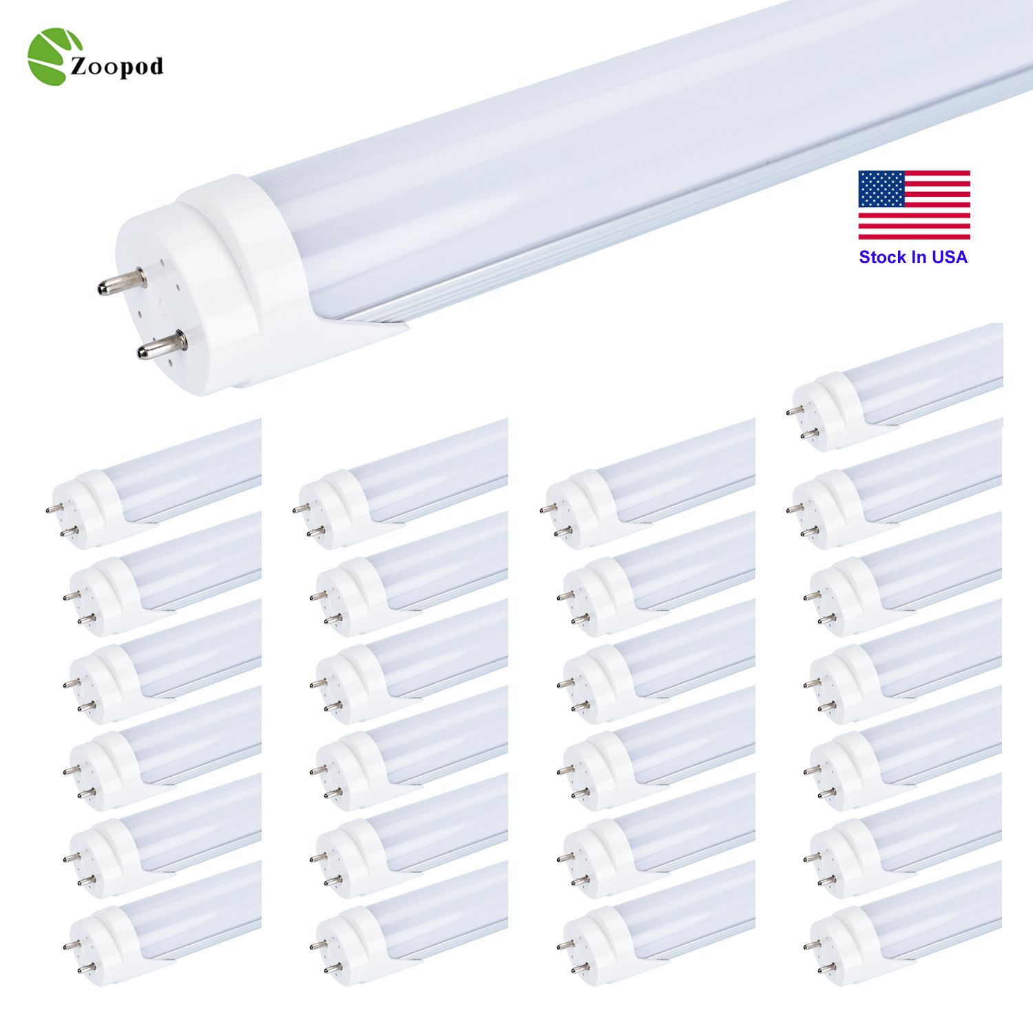 Zoopod 25 Pack 18W 36W T8 LED Tube Lights SMD2835 Clear/Milky Cover 4