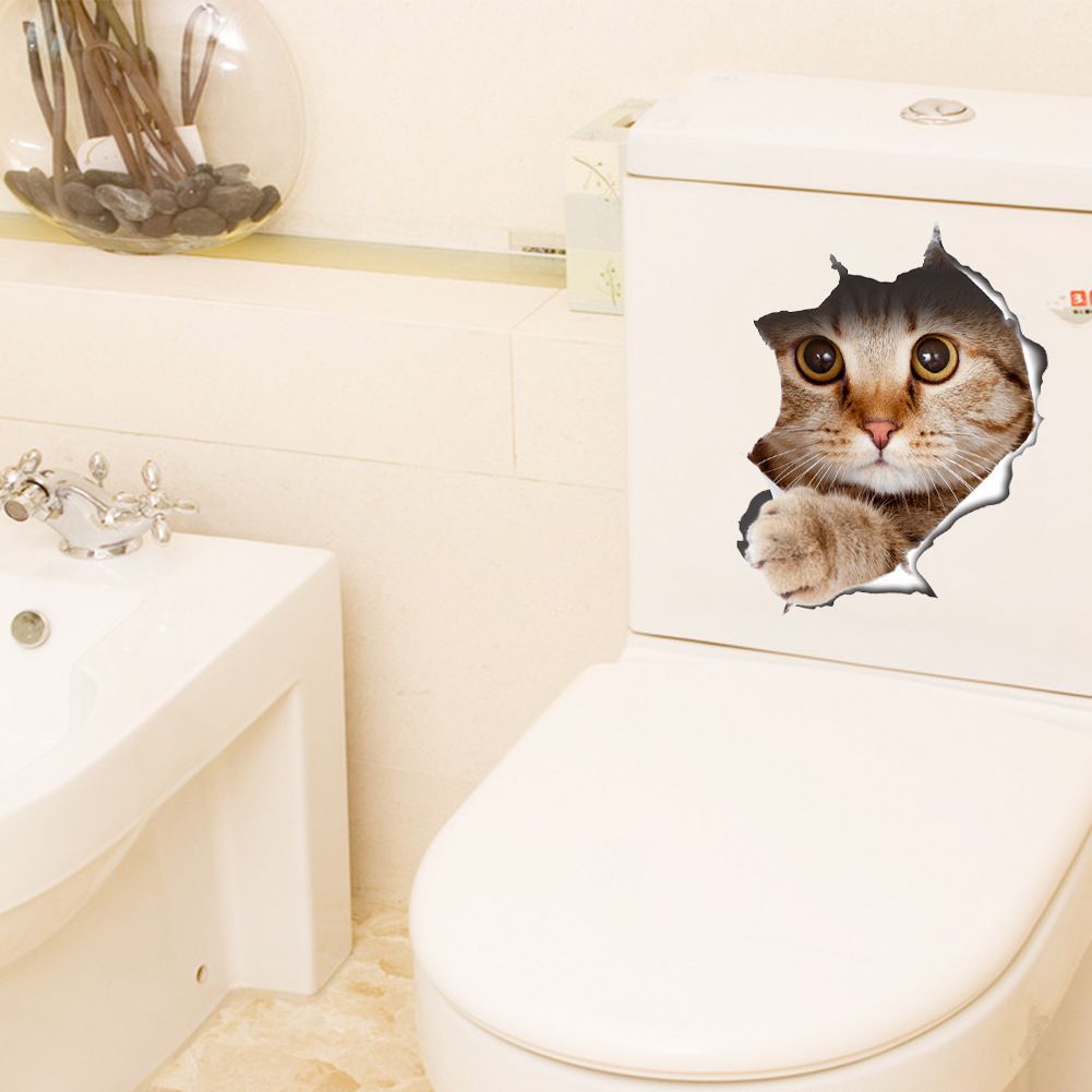 Cat Dog 3d Look Hole Wall Stickers Bathroom Toilet Decorations Cat Dog 3d Look Hole Wall Stickers Bathroom Toilet Decorations Kids Gift Kitchen Cute Home Decor Decal Mural Animal Poster Wn399 With