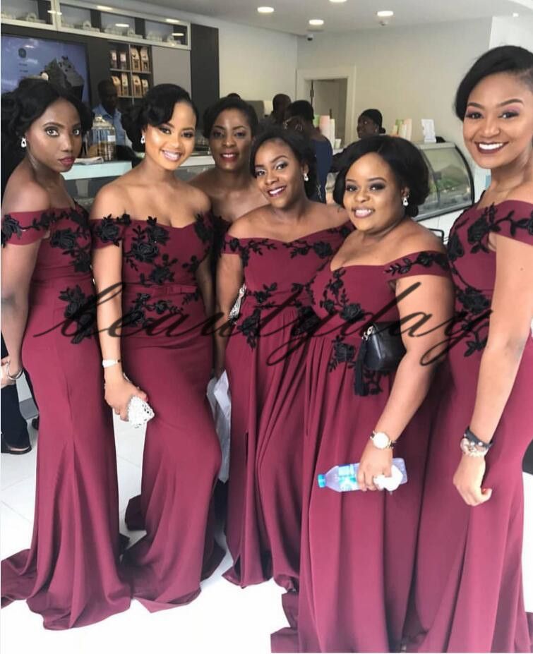 2019 New Nigerian African Bridesmaid Dresses Lace Burgundy Maid Of ...