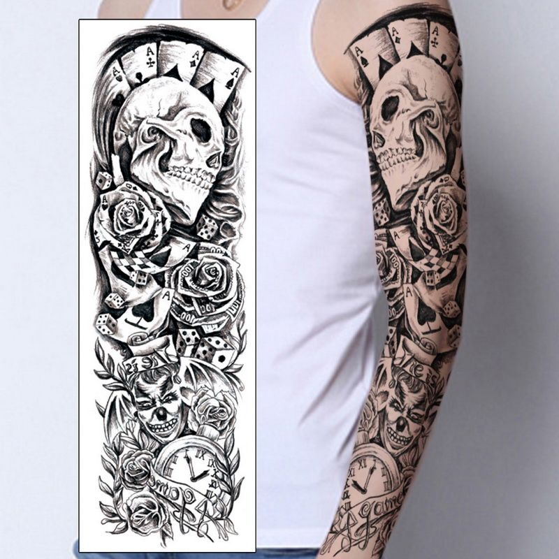 großhandel 1 stÜck temporäre tattoo aufkleber schädel clown poker