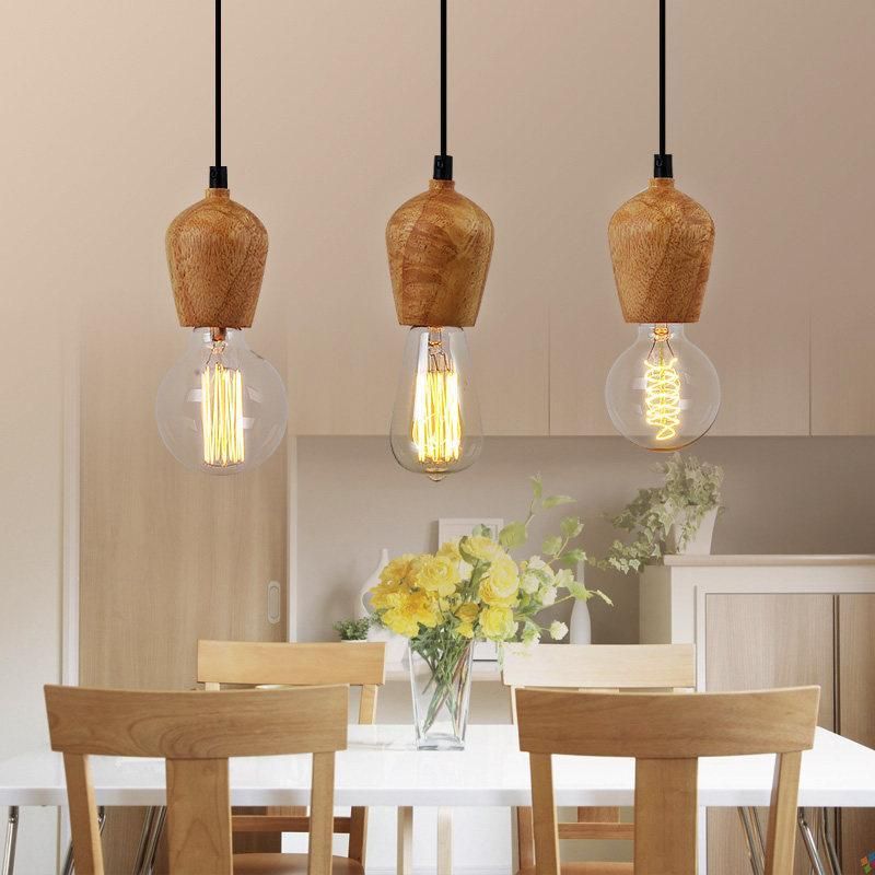 Ac 220v E27 Modern Wood Simple Pendant Lights Lamp Dining Room Foyer Coffee House Ceiling Indoor Lighting Led Holder Z30