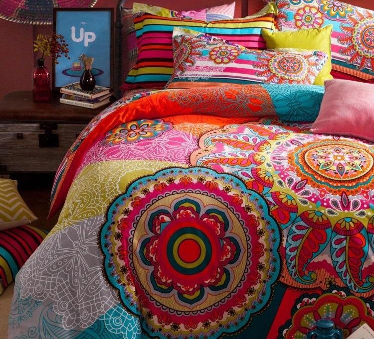 Vintage Colorful 100 Cotton Bedding Set Boho Bohemian King Queen Vintage Colorful 100 Cotton Bedding Set Boho Bohemian King Queen Size Duvet Cover Bedspread Bed In A Bag Sheets Quilt Linen Sets Bedroom