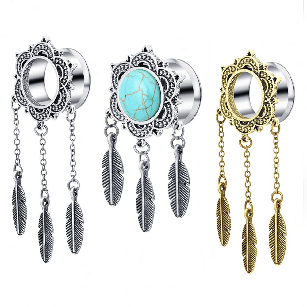 Ear Tunnel Silver Dreamcatcher Cute Feather Pendant Dangle Ear Plug
