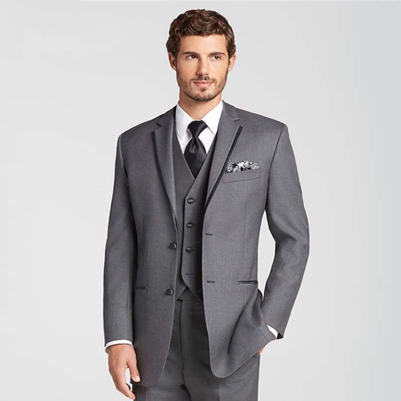 Men Suits Grey Wedding Suits Bridegroom Custom Made Business Slim Fit ...