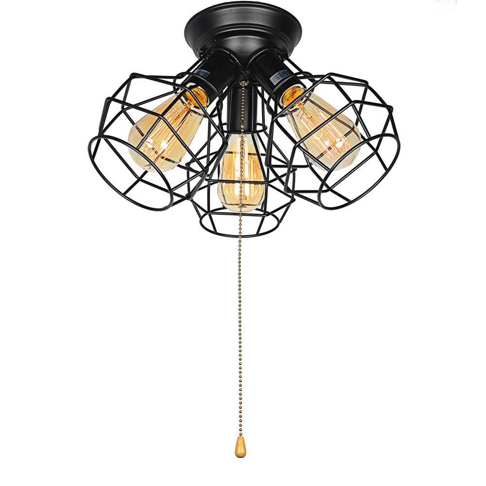 2018 Industrial Ceiling Light Fixture 3 Metal Wire Cage Flush 2018 Industrial Ceiling Light Fixture 3 Metal Wire Cage Flush Mount With Pull String Vintage Retro Close To Pendant Lightin From