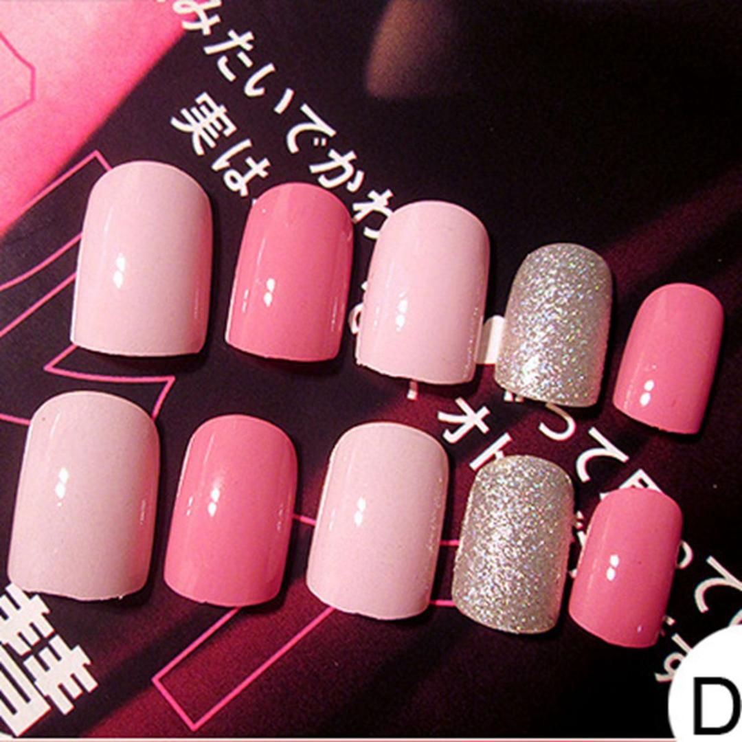 Fashion Jump Color Flat Fake Nail Tips Glitter Silver Pink Acrylic Fashion Jump Color Flat Fake Nail Tips Glitter Silver Pink Acrylic