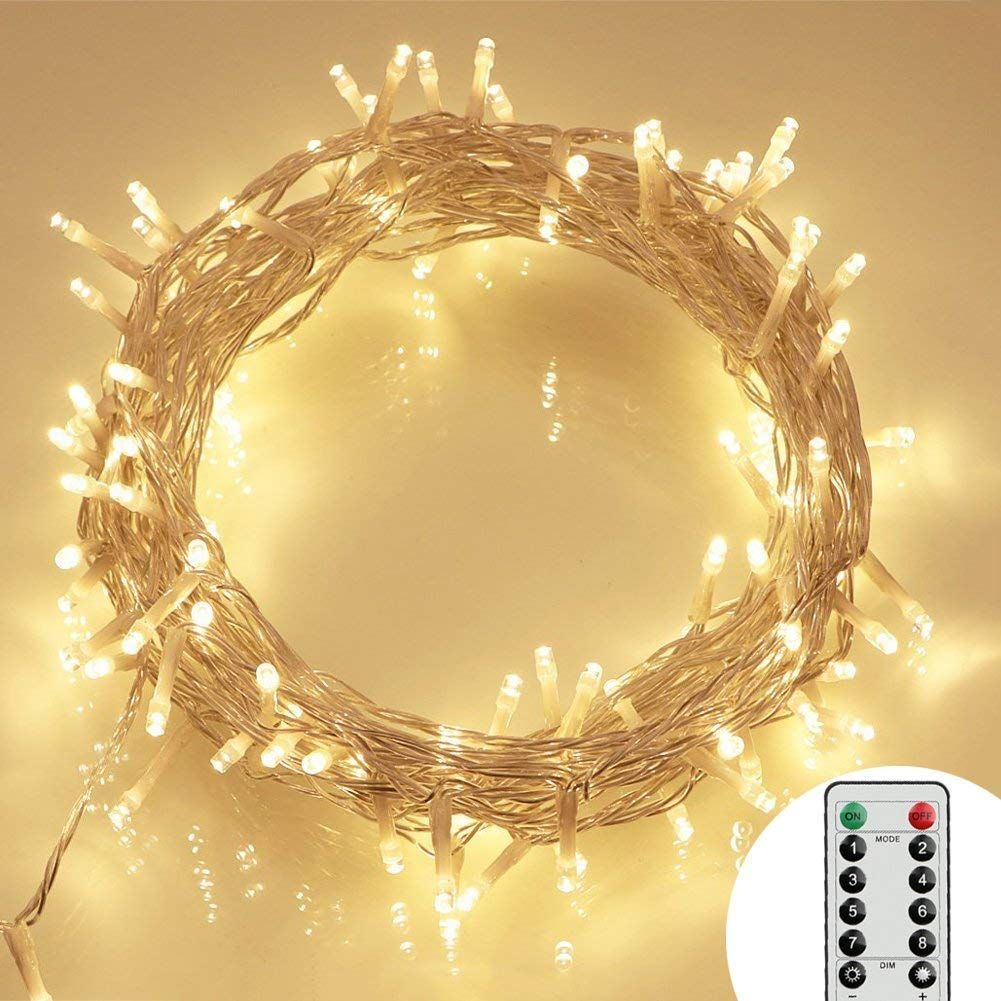 33ft 100 Led Battery Operated String Lights With Timer On 10m Outdoor Clear 8 Modes Ip65 Waterproof Dimmable
