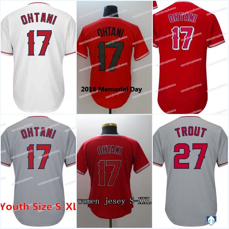 2019 Men 17 Shohei Ohtani Baseball Jersey 27 Mike Trout Red White