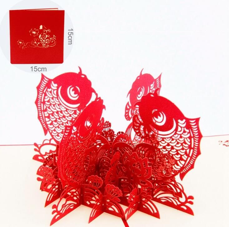 chinese new year red koi fish 3d pop up greeting card laser cutting chinese new year greetings card