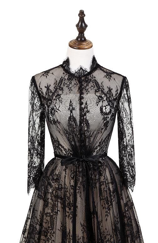 Acquistare Abiti Da Sera Sexy In Pizzo Nero Con Trasparenze Trasparenti Abiti  Da Sera Sexy A Collo Alto A Maniche Lunghe Con Fodera Bianca Economico |  Consegna Veloce E Qualità | It.Dhgate