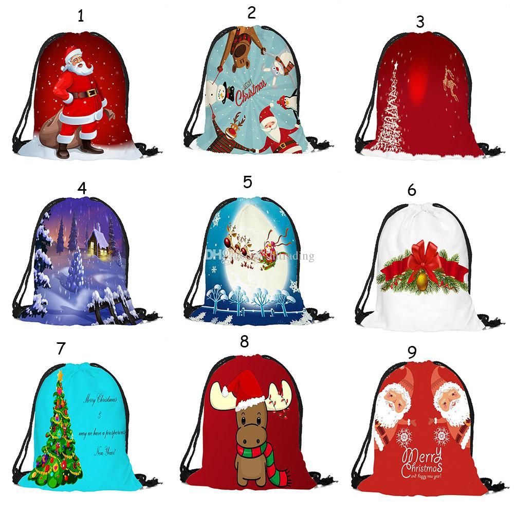 Christmas Backpack Xmas Drawstring Bag Cartoon Santa Claus Snowman Elk Deer Print Bags Kids Gift Drawstring Pocket 54 Styles C4716 Personalized Backpacks