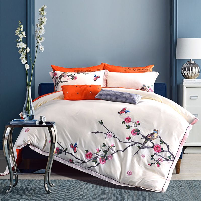 New Flower Birds Duvet Cover Set With Pillowcases Bedding New Flower Birds Duvet Cover Set With Pillowcases Bedding Egyptian Cotton Embroidery Soft Quilt For Gift Red Sets Queen From