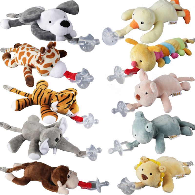 New Silicone Animal Pacifier with Plush Toy Baby Giraffe Elephant