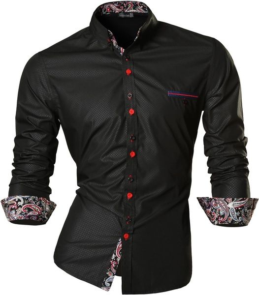 2019 Rock Men'S Fashion Long Sleeves Slim Fit Dress Shirts Casual Shirt ...