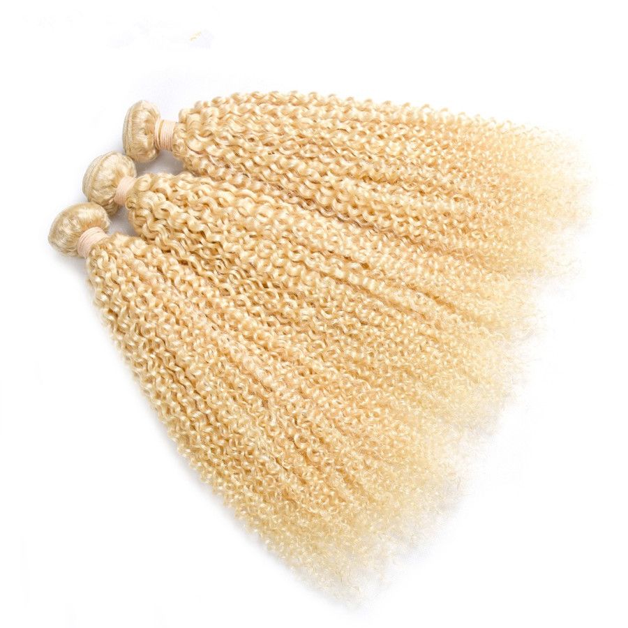 ELIBESS HAIR -70g/piece 3 Bundles Peruvian Kinky Curly Human Hair Extension 613 Blond 100% Honey Platinum Non Remy Hair 12--24 inch