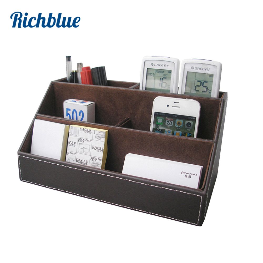 Whole Pu Leather Desktop Organizer Stationery Storage Box Pen Pencils Holder Remote Control Case Container